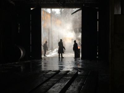 On the day - pumping the atmosphere. The boys hang out with their big guns.