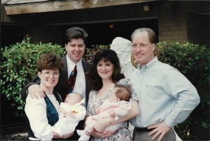 Kitchel and me with our husbands and babies. 