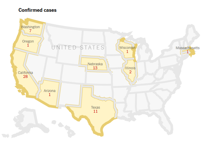Coronavirus Map 4 US cases Feb 29